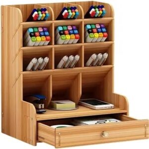 Wooden Desk Organizer Multi-Functional DIY Pen Holder